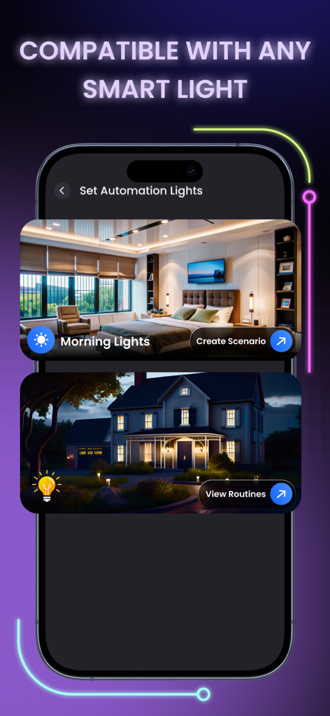 LED Light Controller Smart LED - LED Light Controller app interface showing automated morning light scenarios and routines
