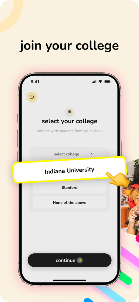 Hear Me Out social audio app onboarding screen to join a college community