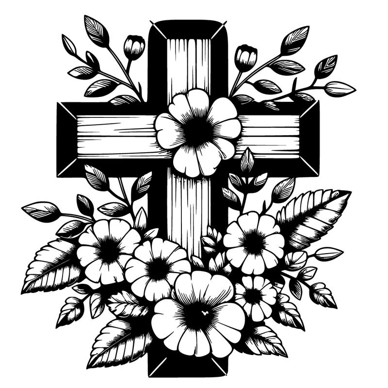 realistic cross with flowers