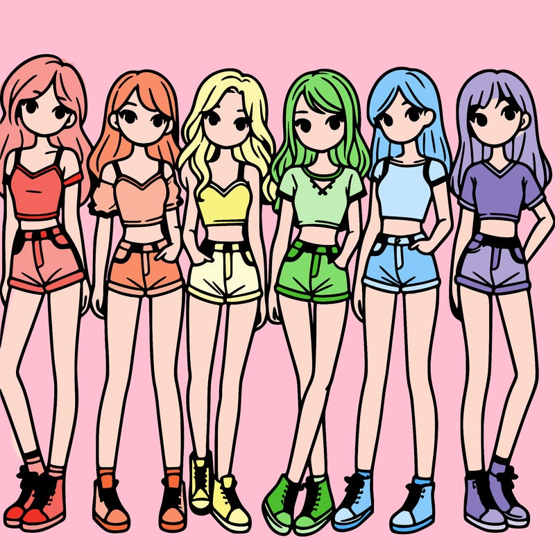 a group of girls wearing crop tops and shorts