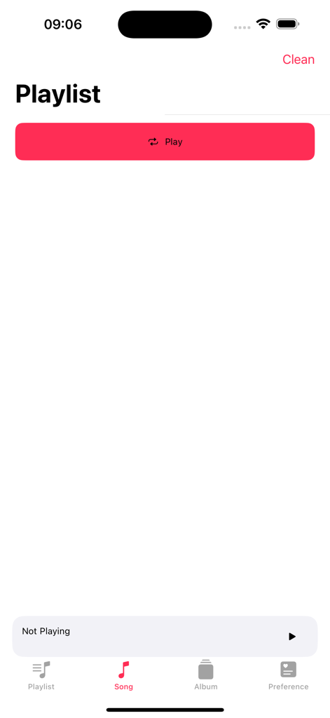 Interface of Melody Offline Music Player showing an empty playlist and navigation menu.