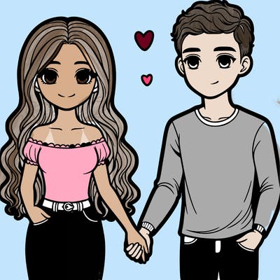 a couple holding hands and the girl with long wavy hair and the guy with a buzz cut