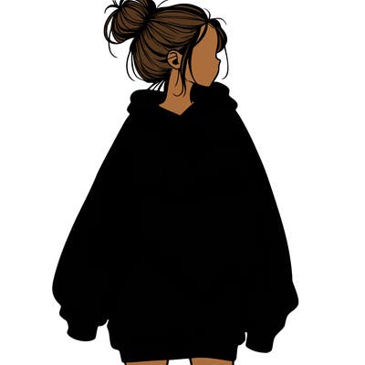 realistic girl with a oversized sweatshirt on and a bun