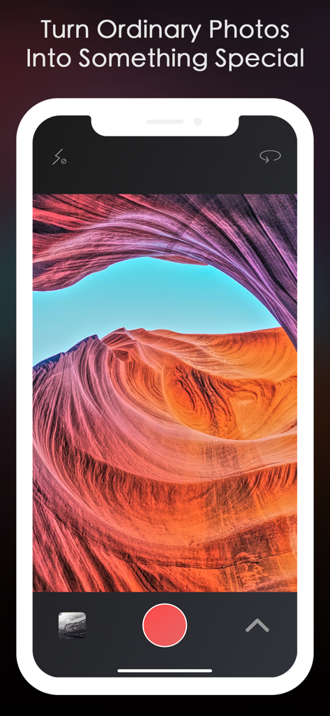 Relight - Better Photos - Relight app interface displaying a vibrant HDR photo of a canyon on an iPhone screen.