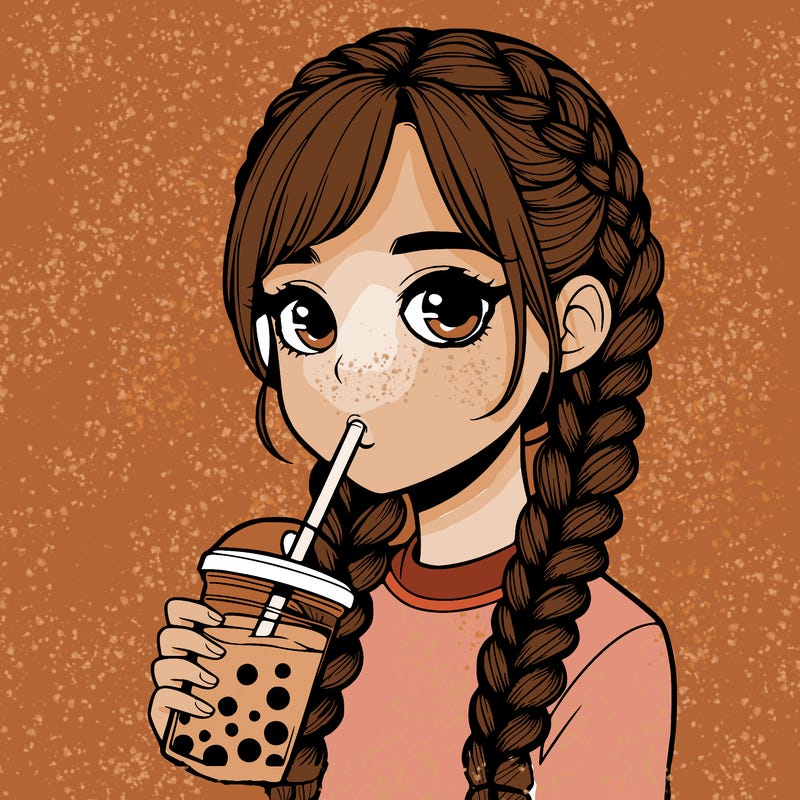 realistic girl with braided hair drinking boba
