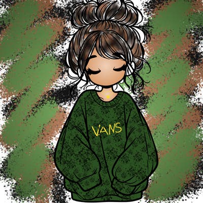 girl with baggy sweatshirt and messy bun