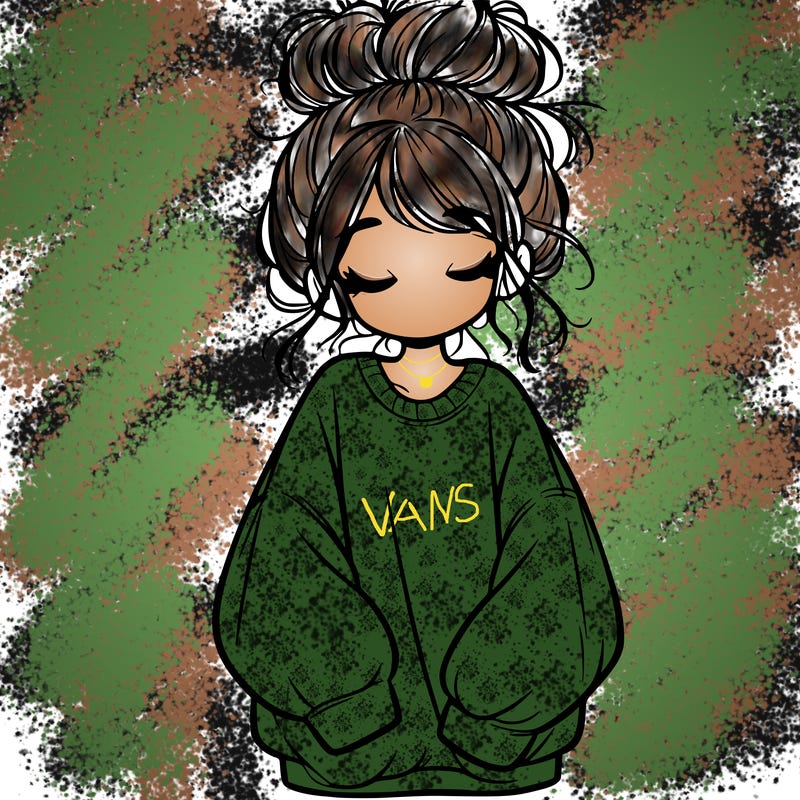 girl with baggy sweatshirt and messy bun