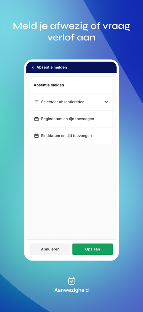 Eduarte Student - Schermata dell'app Eduarte Student per la segnalazione dell'assenza dello studente o la richiesta di permesso