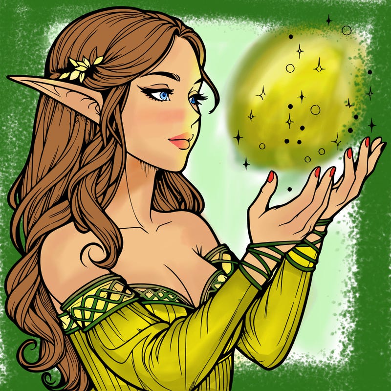 realistic elf girl doing magic