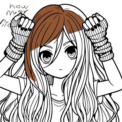 long haired girl with fingerless gloves