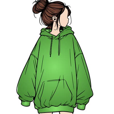 realistic girl with a oversized sweatshirt on and a bun