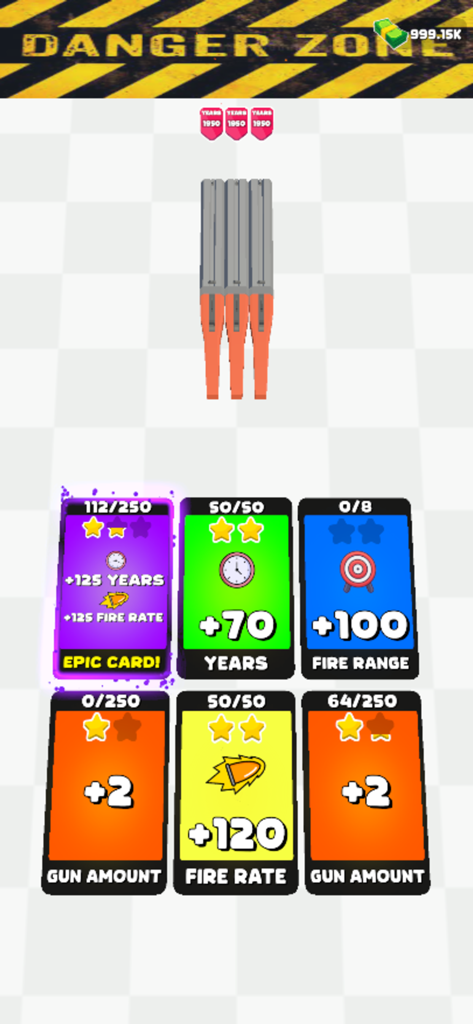 Gun Clone - Weapon upgrade and power up cards in the Gun Clone game interface