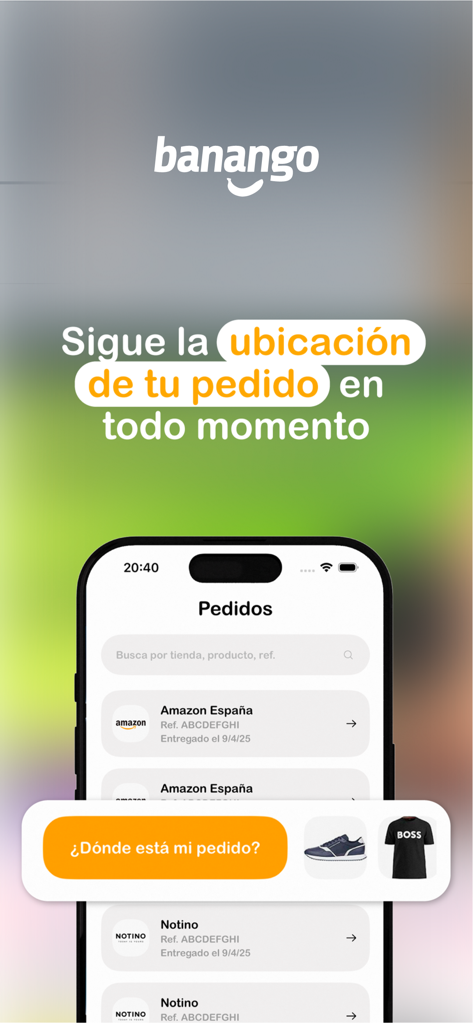 Pantalla de la app móvil Banango mostrando el seguimiento de pedidos en tiempo real de compras en las Islas Canarias