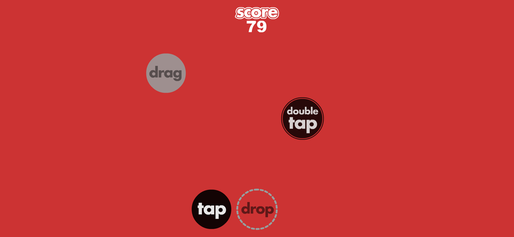 tap tap tap (game) - Minimalist rhythm game interface showing tap and drag instructions on a red background