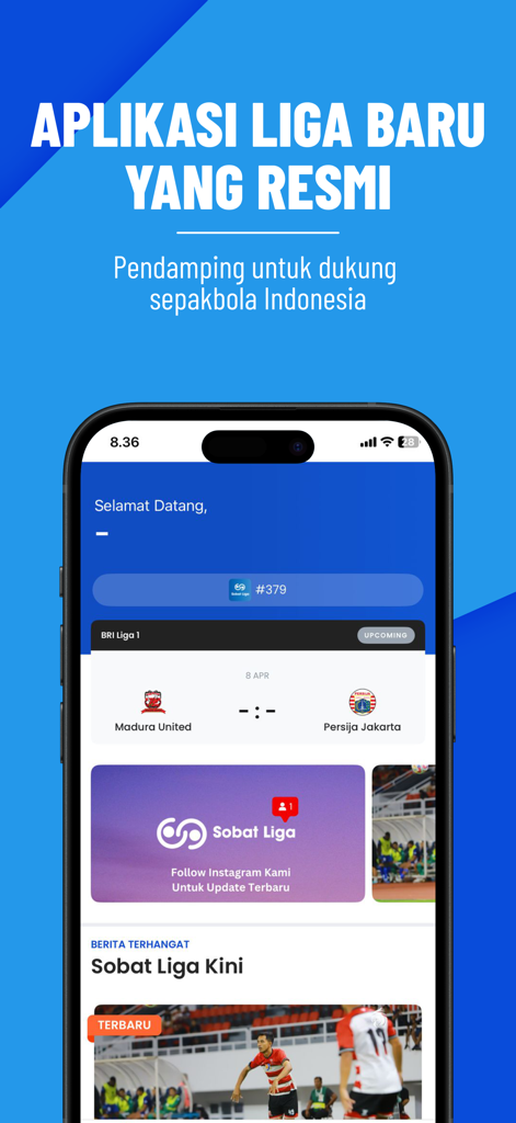 Sobat Liga - Sobat Liga official Indonesian football app home screen showing upcoming matches and news