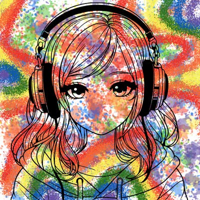 a realistic girl wearing headphones