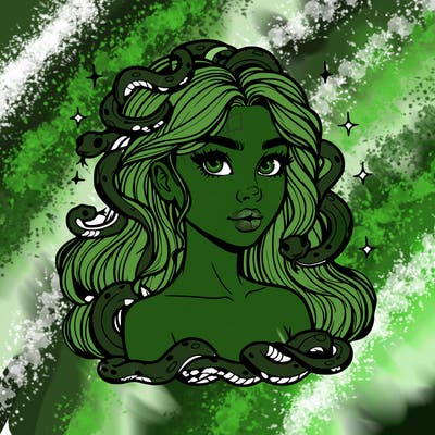 realistic girl with snakes as hair