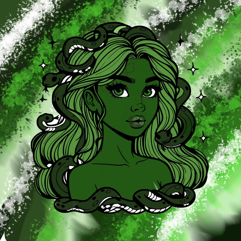 realistic girl with snakes as hair