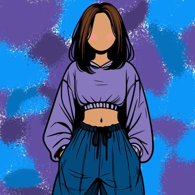 realistic girl faceless with baggy pants and a crop top