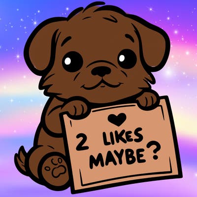 a puppy holding a sign that says 2 likes maybe?