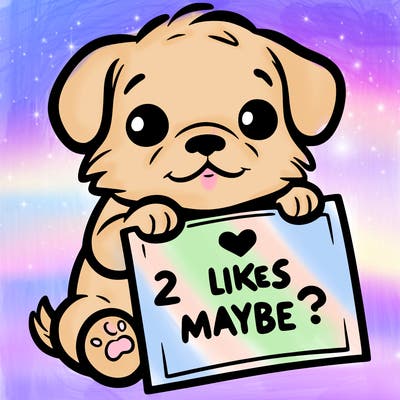 a puppy holding a sign that says 2 likes maybe?