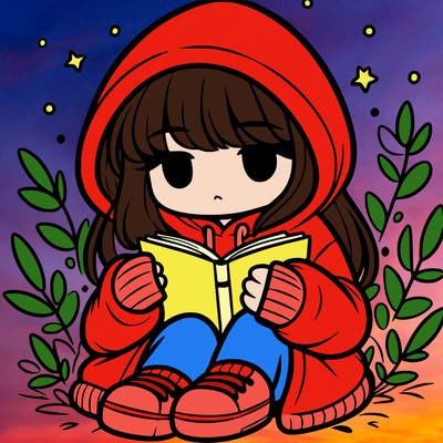 girl in oversized hoodie reading a book