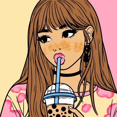 aesthetic realistic girl drinking boba