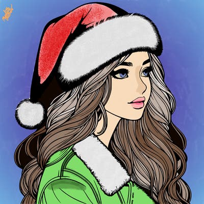 realistic girl in santa hat