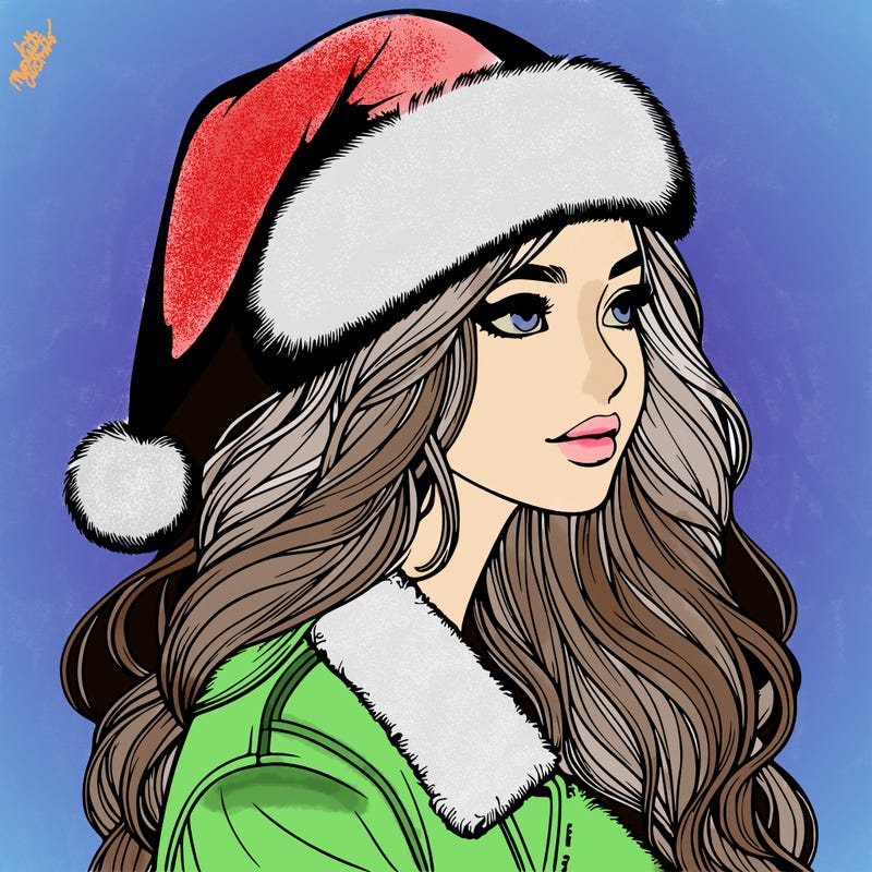 realistic girl in santa hat