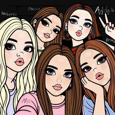 group of teen girls friends y2k up close in a selfie