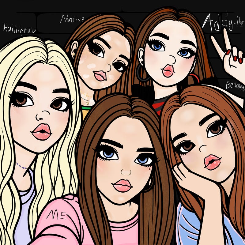 group of teen girls friends y2k up close in a selfie