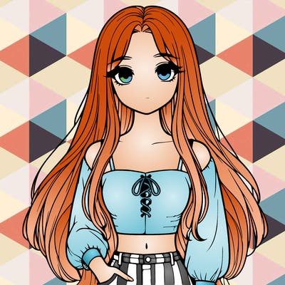 realistic girl with long hair and cute crop top