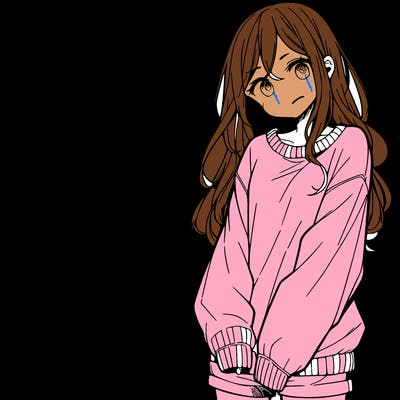 manga teen girl  in a sweater and baggy pants