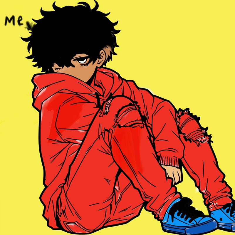 a male hoddie ripped jeans messy hair anime