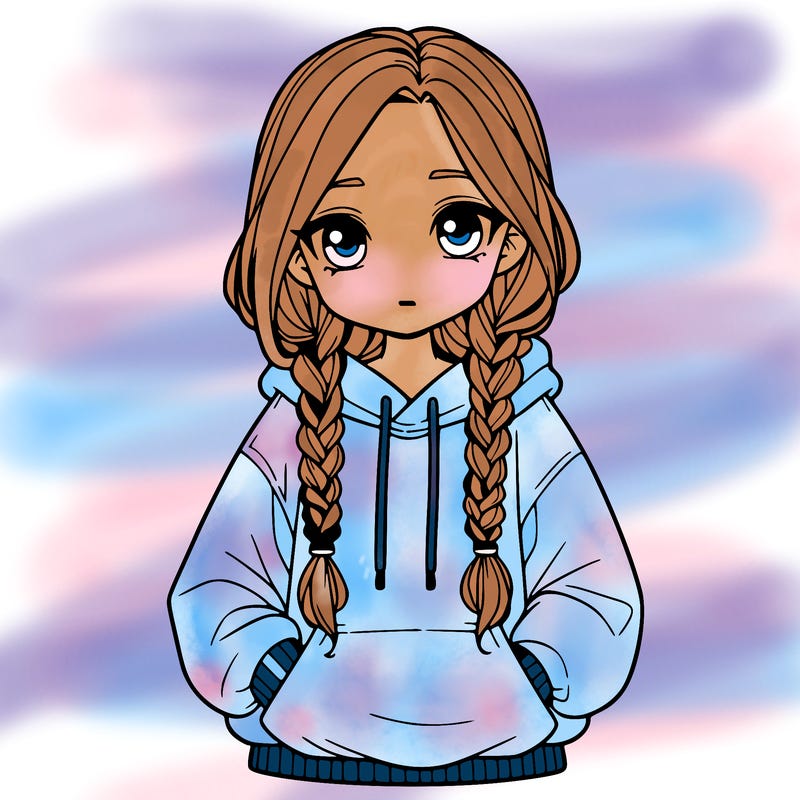 a realistic girl with a oversized hoodie and she has braids
