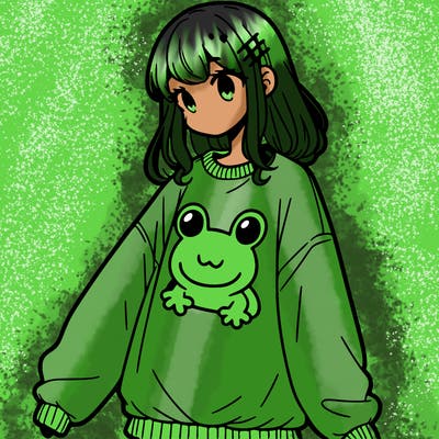 girl wearing frogging sweatshirt