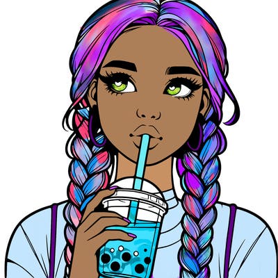 realistic girl with braided hair drinking boba