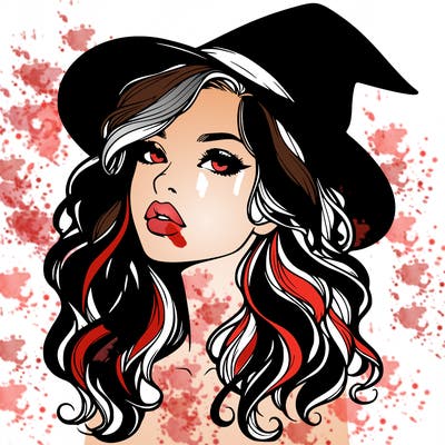 realistic witch girl with wavy hair and lips