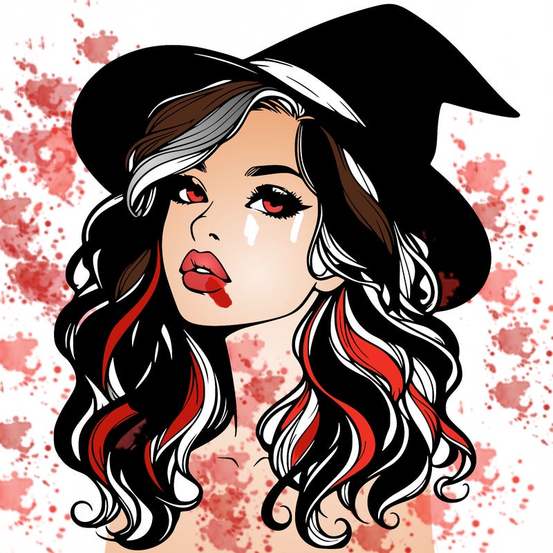 realistic witch girl with wavy hair and lips
