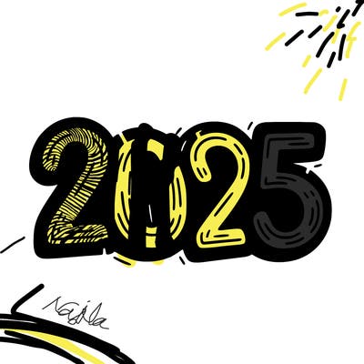 one line scrawled numbers sketch design “2025”