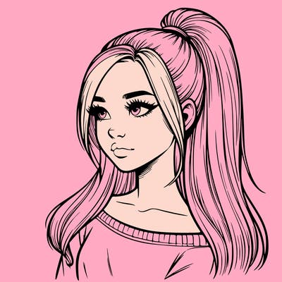 realistic girl with a high ponytail