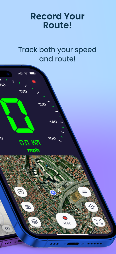 Odometer Miles Log Miter Track - Digital speedometer and satellite map interface for recording routes and tracking speed