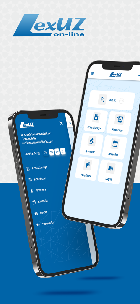 Mobile Benutzeroberfläche der LexUz-App für usbekisches Recht und Gesetzgebung