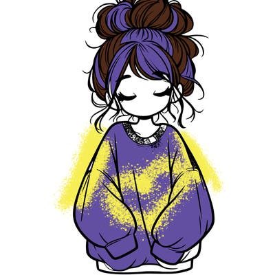 girl with baggy sweatshirt and messy bun