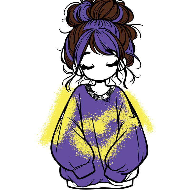 girl with baggy sweatshirt and messy bun