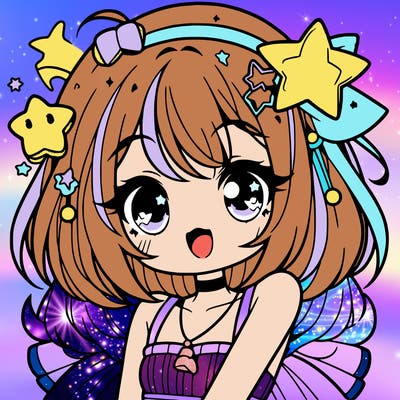 cute anime girl with star accessories