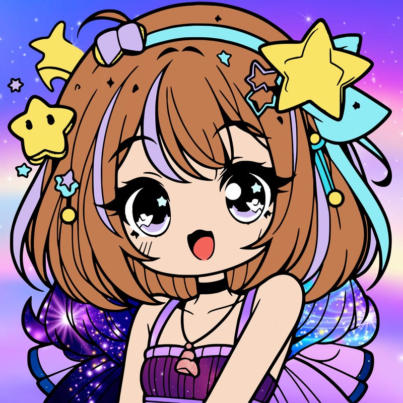 cute anime girl with star accessories