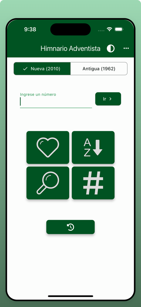 Himnario Adventista 7mo Día - Interface of the Himnario Adventista mobile app showing hymn search options and navigation icons