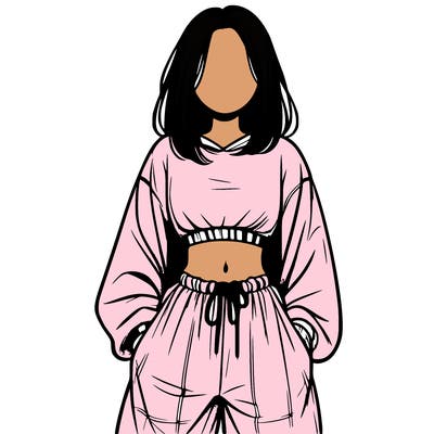 realistic girl faceless with baggy pants and a crop top
