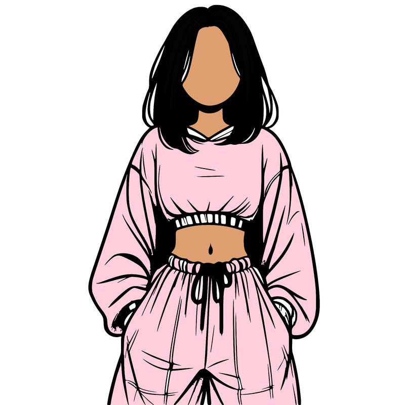 realistic girl faceless with baggy pants and a crop top